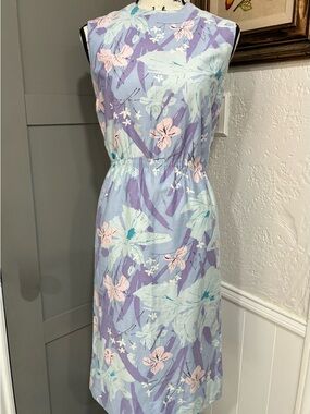 Vintage 1970’s Purple & Pastel Floral Wiggle Dress